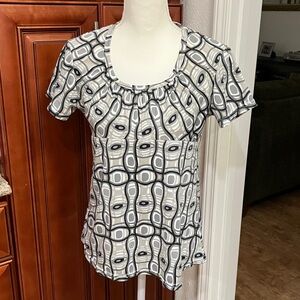 Vintage Bombay Black and Gray Geometric Blouse Size:L